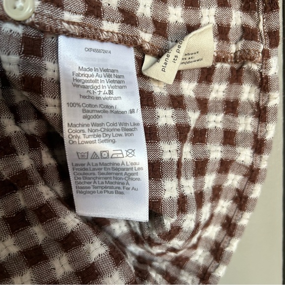 Madewell XS Medford Top in Textured Gingham Brown and White with Peplum Top - Picture 3 of 4